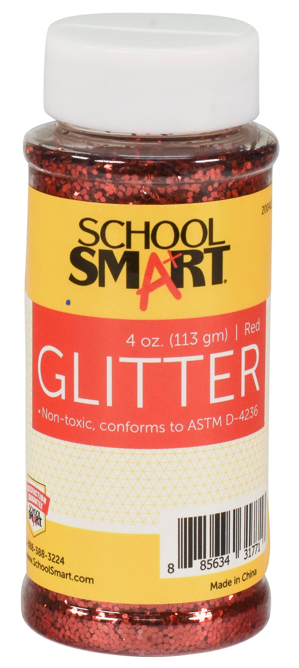 School Smart Craft Glitter, 4 Ounce Jar, Red 2004128